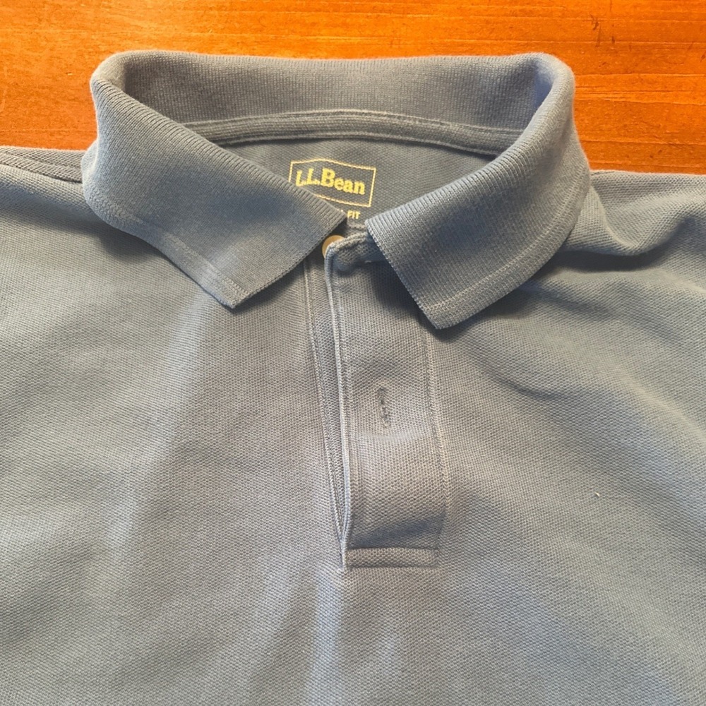 LL Bean Polo Shirt Mens M Blue Excellent Long Sleeve Cotton Traditional Fit